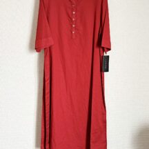 デザインワンピース ヘンリーネック 7分袖 綿麻素材 ミセス お出かけ ドレス