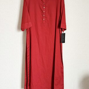 デザインワンピース ヘンリーネック 7分袖 綿麻素材 ミセス お出かけ ドレス