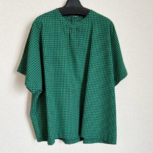 GAVI DI GAVI グリーンチェックブラウス プルオーバー 綿素材