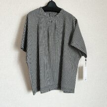 GAVI DI GAVI ギンガムチェック 半袖ブラウス プルオーバー 綿素材 白黒格子