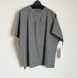 GAVI DI GAVI ギンガムチェック 半袖ブラウス プルオーバー 綿素材 白黒格子
